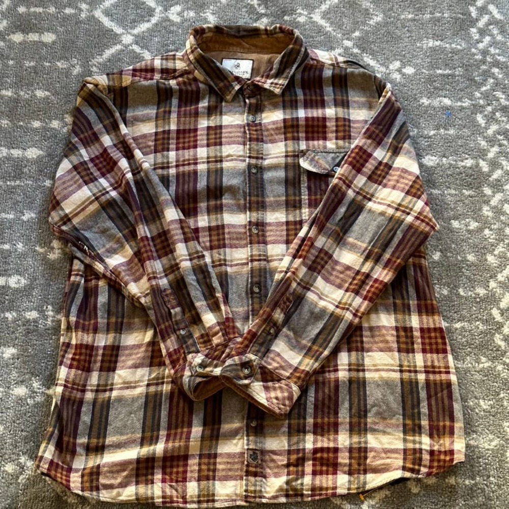 Legendary Whitetails Men Shirt 3XL Tall Tan Orange Plaid Semi Thick Flannel LT